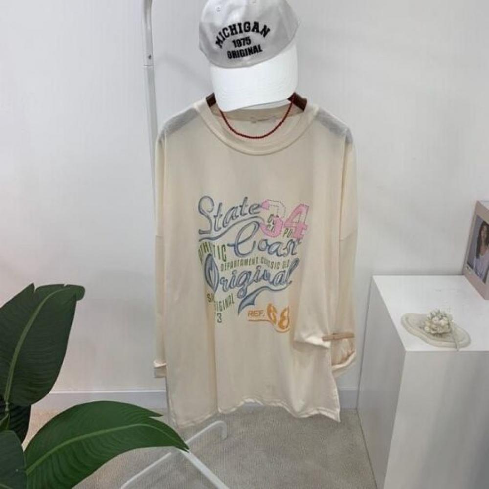 C S In The Room Men leTTerIng SliT overSized Long Sleeve T ShirT 3Color