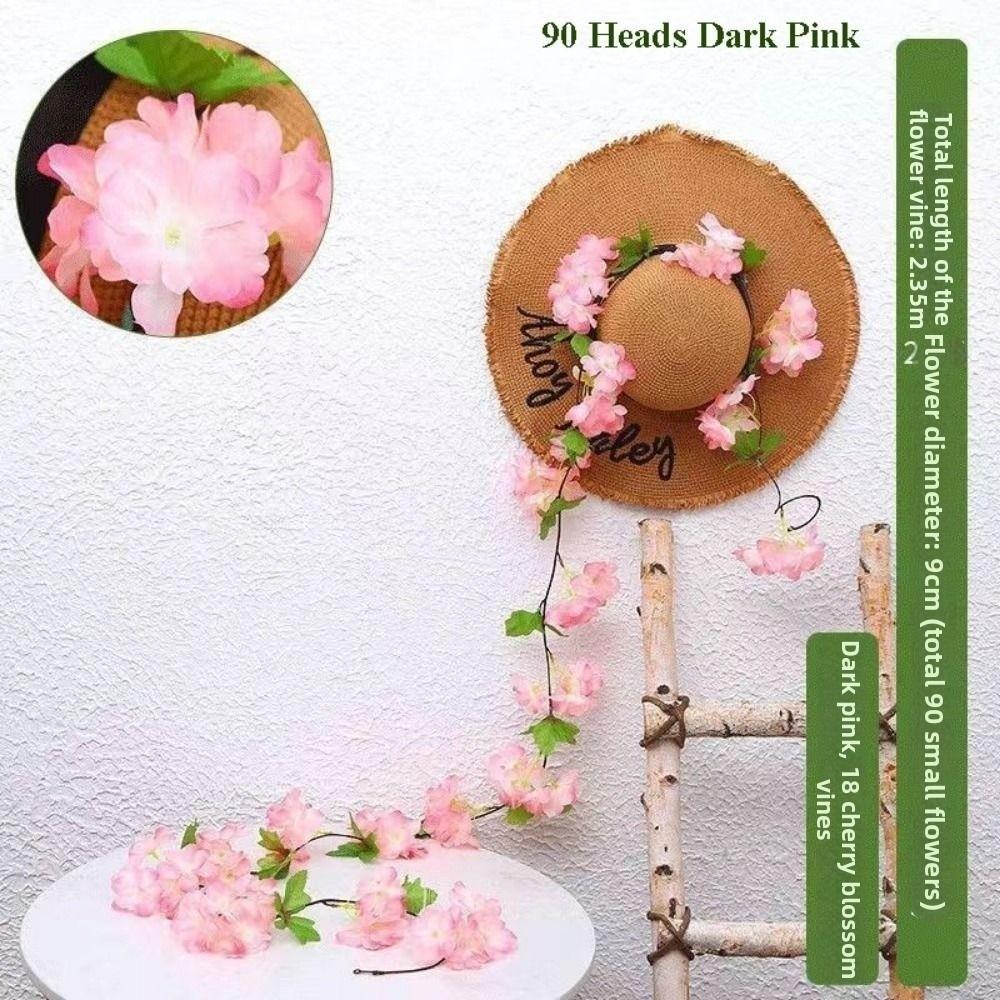 

90/135 Heads Silk Sakura Flowers Hanging Garland Ornaments Wedding Party Garden Home Decor 90 Heads Dark Pink