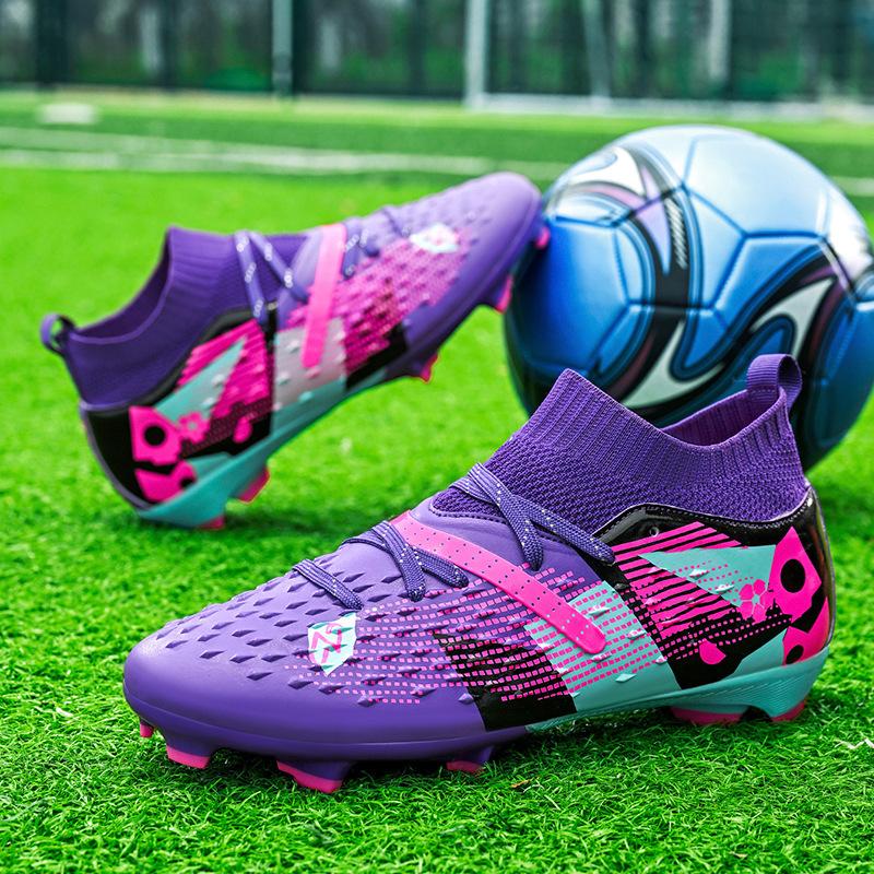 Large Size Football Shoes Male Adult High Top Teen Student Lawn Shredded Spikes Girls Game Training Shoes