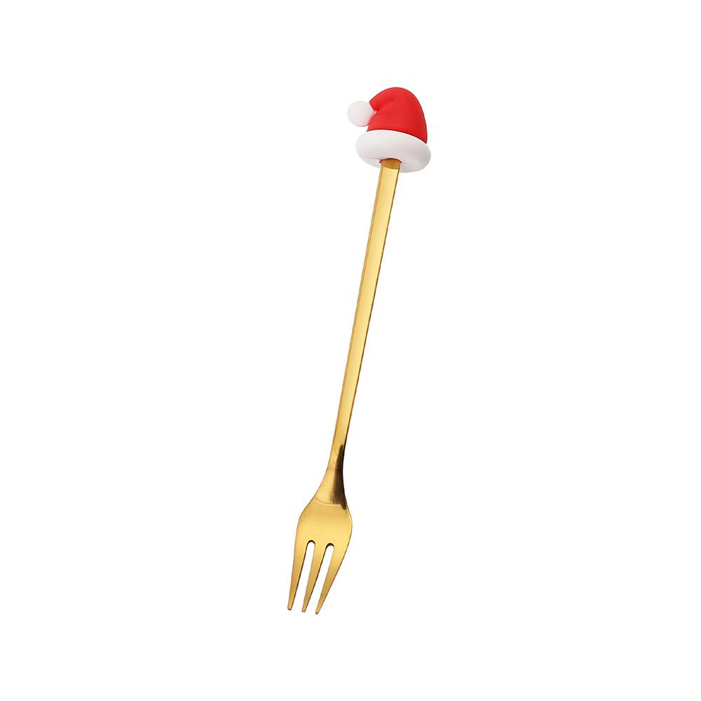 J Stainless Steel Christmas Dessert Spoon & Fork Set with Character Pattern - Festive Stirrer for Coffee & Desserts