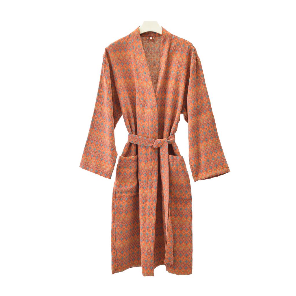 Ropa de dormir de algodón puro para parejas Kimono Bata de baño Manga larga Cuello en V Ropa de noche con cinturón y bolsillo Ropa para el hogar para hombres y mujeres