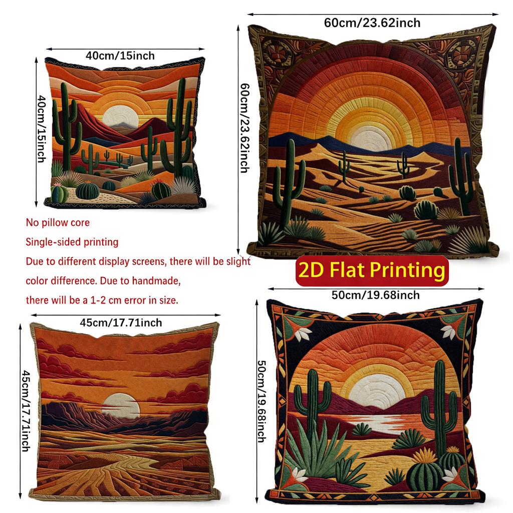 2D Sunset Desert Cactus Throw Pillow Covers Pattern Cushion Cover Suitable For Sofa Bedroom Car Pillow Cover