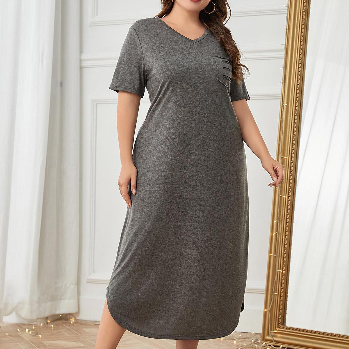 

Повседневное свободное длинное платье для женщин. Летнее платье макси с v-образным вырезом и коротким рукавом. Однотонное дышащее легкое удобное платье. Платье для отдыха плюс. 4XL
