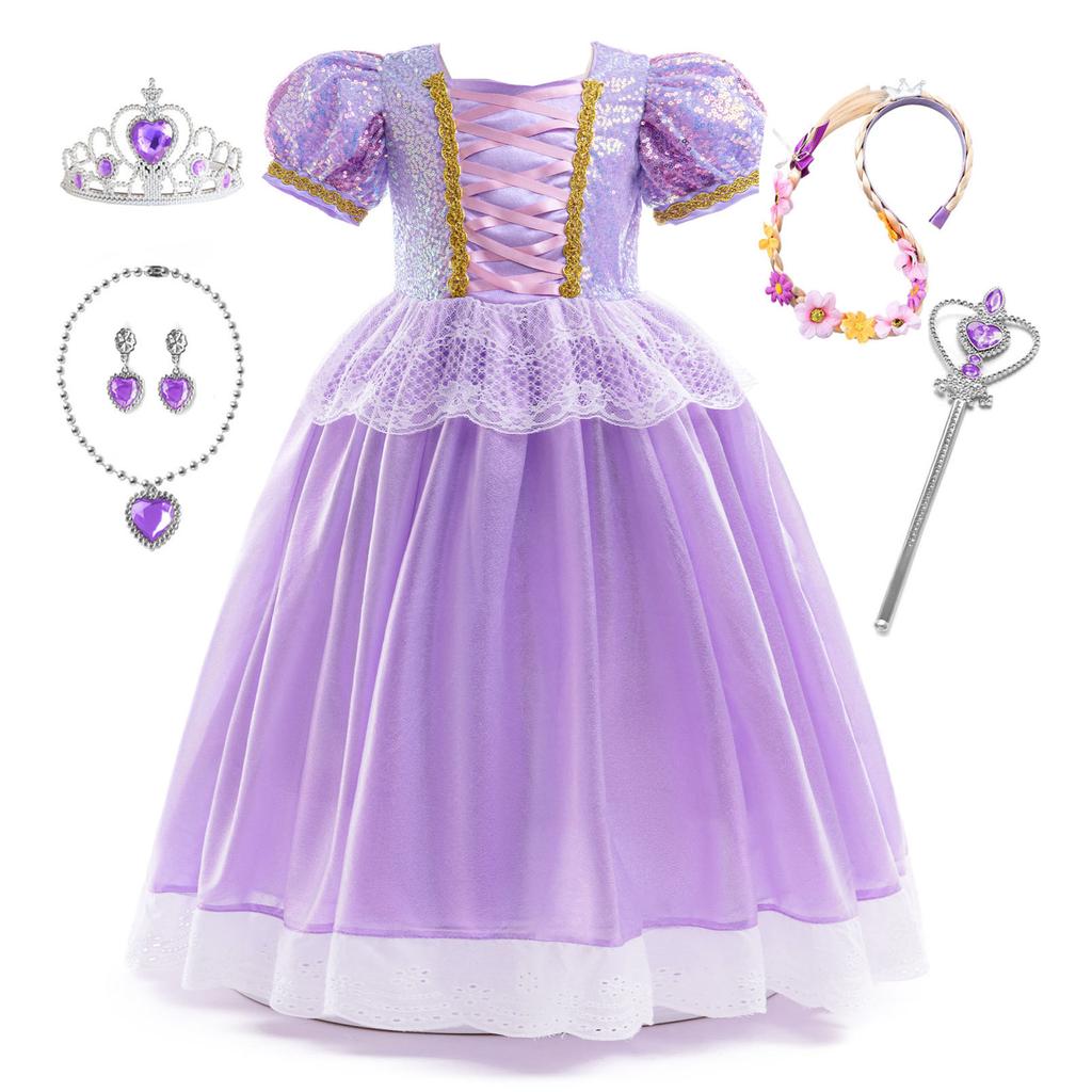 Little Girls Purple Princess Rapunzel Birthday Party Cosplay Halloween Easter Carvinal Fancy Dress Girls Holiday Party Dress-Up