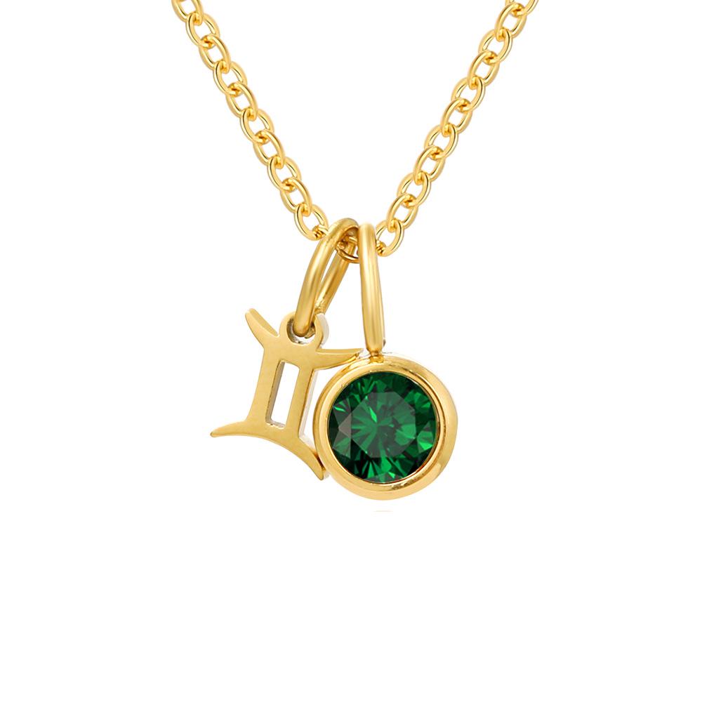 eManco Zodiac Rune Necklace with Rhinestone Birthstone in Stainless Steel