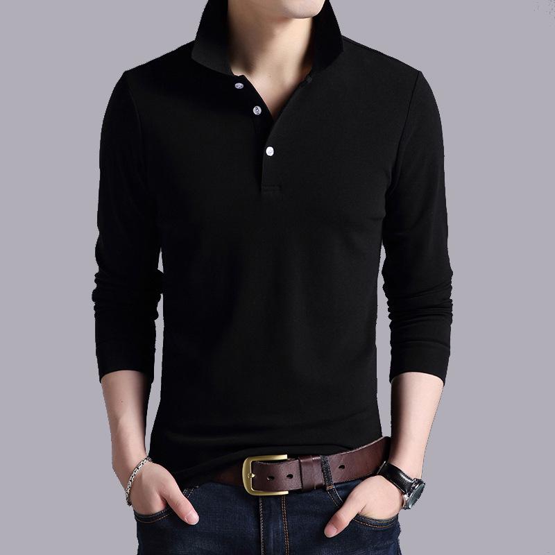 Men's Korean Style Cotton Long Sleeve Polo Shirt - Solid Color, Casual Base Layer