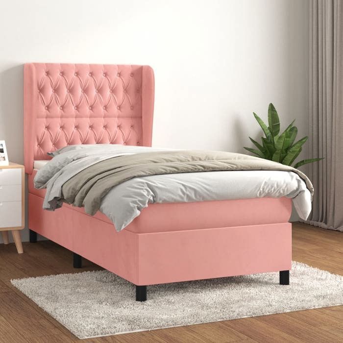 Lit avec sommier et matelas - Maison Exclusive - 80x200 cm - Velours rose - Tête de lit réglable