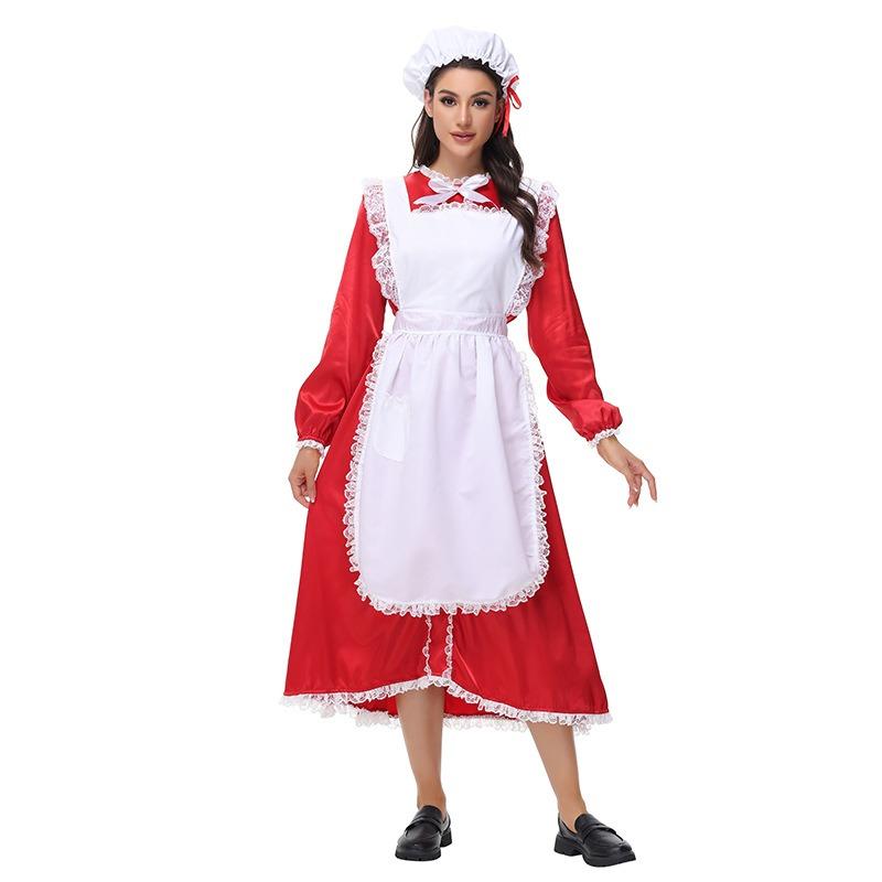 New Halloween Christmas Maid Red Dress Manor Maid Role Costume Fashion