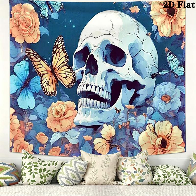 Skull and Butterfly Wall Tapestry Aesthetic Wall Hanging Printed Fabric Blanket Decorative Tapestries for Bedroom Living Room Home Decor