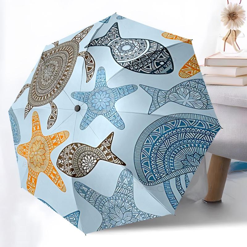 

1pc Sea Creatures Pattern Automatic Folding Umbrella Durable Iron Frame,All Seasons Home Travel Outdoor Multifunctional Umbrella yy251115059