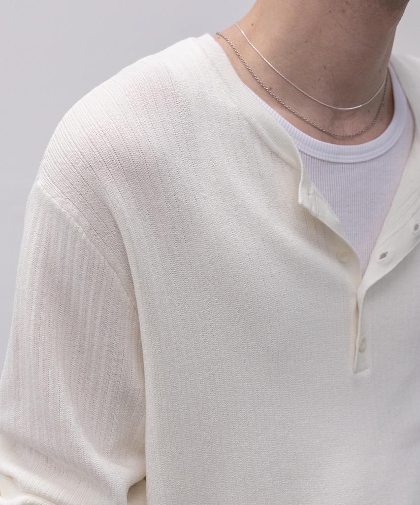 Dekkoloso Light Henley Neck Knit T-Shirt [Ivory]