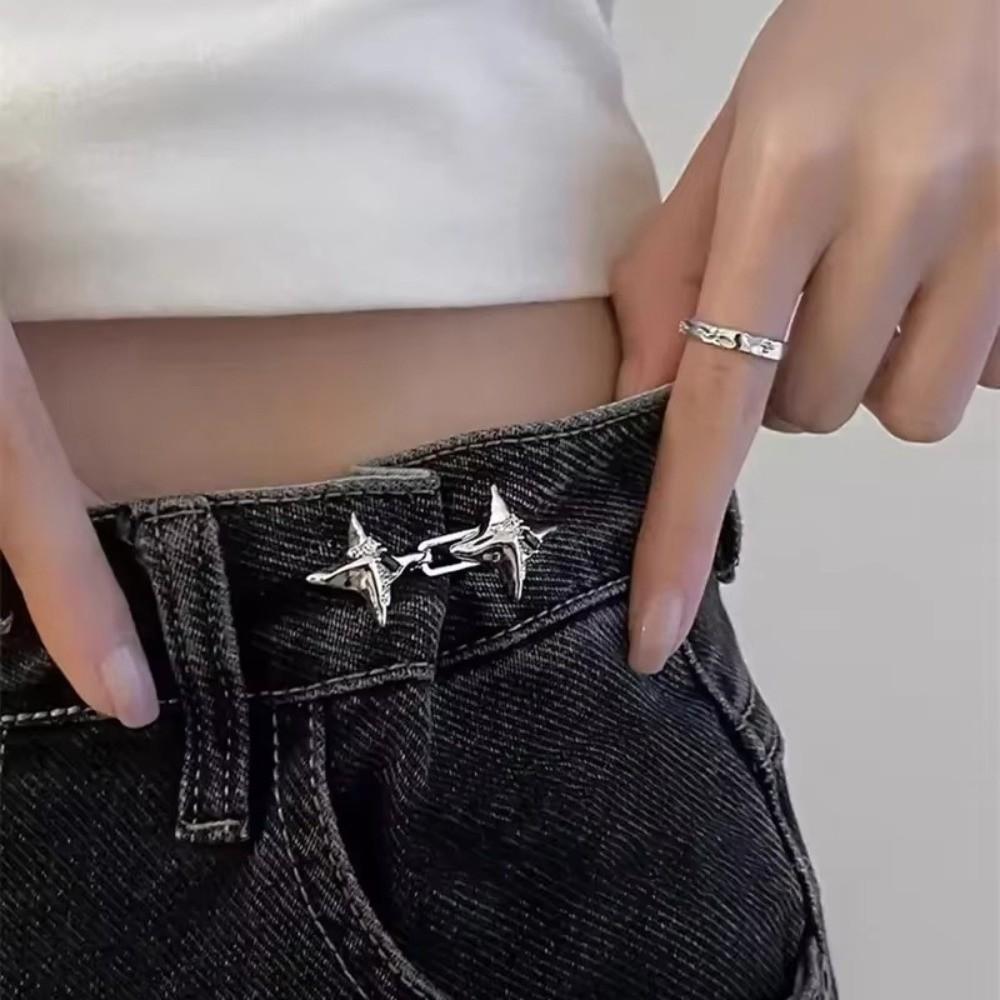 Four Pointed Star Jeans Buttons Adjustable Pants Pins Fixed Waist Buckle  Scarf Fastening