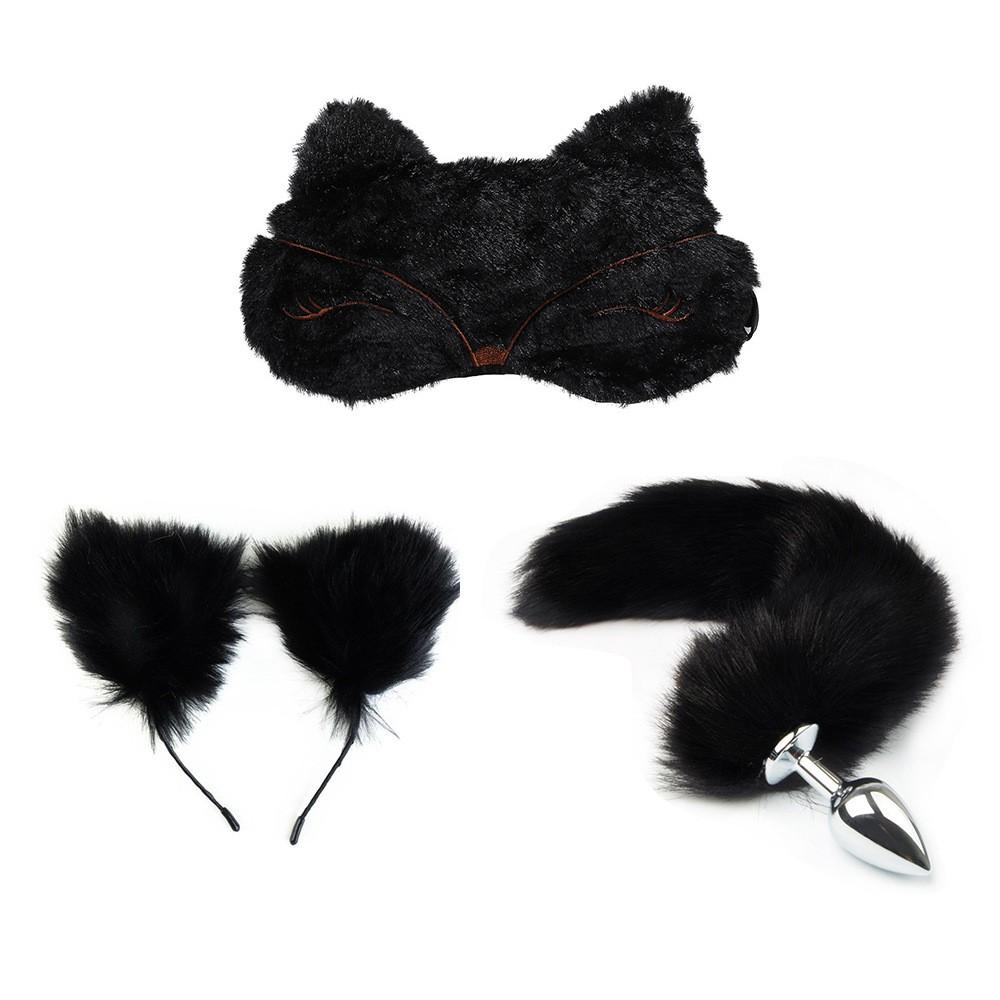 VaHppy 3pcs/lot Role-playing Fox Eye Patch/Anal Plug/Hair Band Black Long Plush SM BDSM Bondage Sex Toys Couple Flirting Cosplay