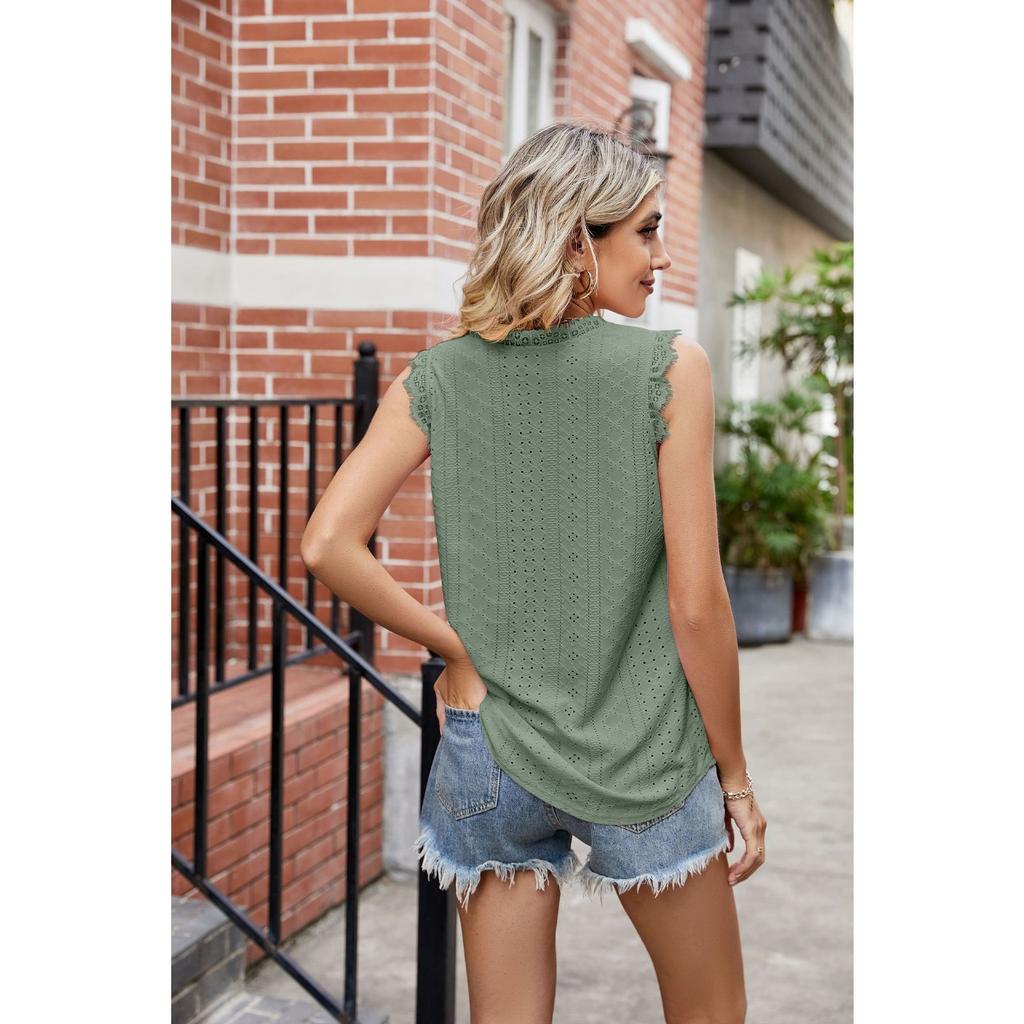 GMXIA Summer Women's V-neck Vest Hollowed Out On Sleeveless Lace Lace