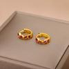 Cute Minimalist Zircon Green Hoop Earrings For Women Stainless Steel Small Circle Ear Button Earrings  Jewelry