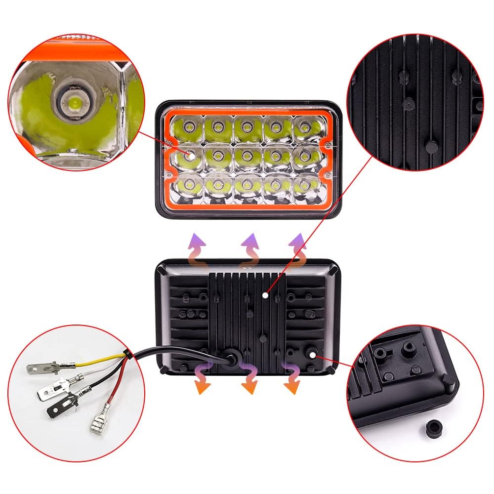 Aoling 4x6 LED Square Sealed for 2 Pieces Headlights, Headlights, Hi/Lo Beam, H4651, H4652, H4656, H466, H6545, H4668, H4642, S10, C10, T800, W900,