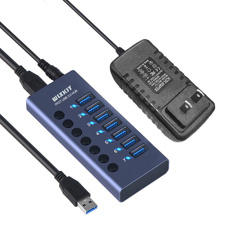 Aluminum 10-Port USB 3.0 Hub with Independent Switches and High Power Splitter
