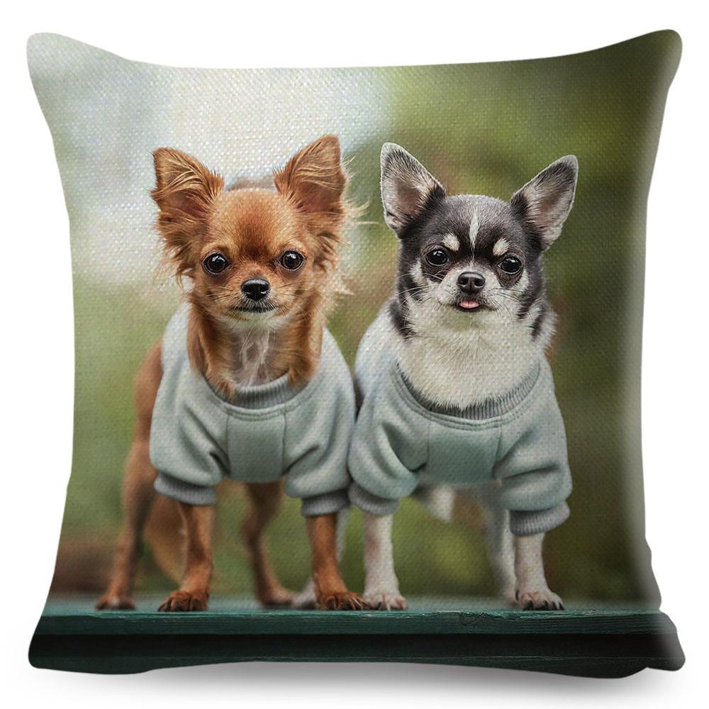 Cute Little Dog Chihuahua Cushion Cover Decor Lovely Pet Animal Pillowcase Polyester Throw Pillow Case for Sofa Home Car 45x45cm