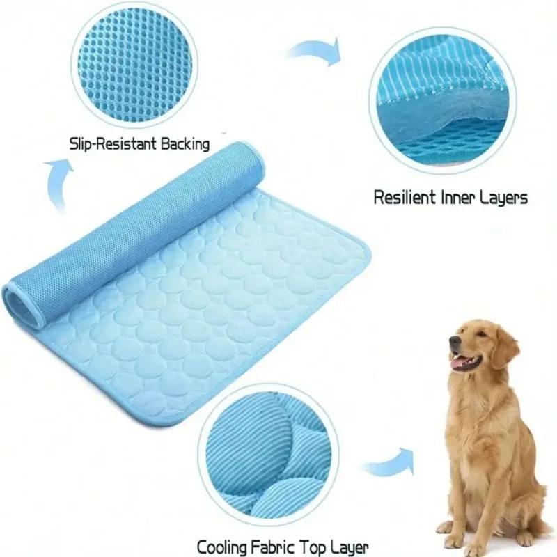 Dog Cooling Pad Ice Silk Fabric Self Cooling Gel Breathable Washable Summer Pet Mat for Dogs Cats Sofa Kennel Bed Comfortable La