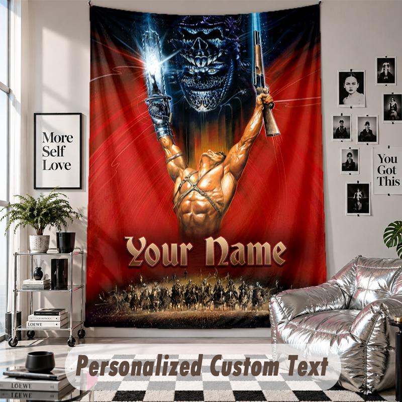 Custom Tapestry Wall Hanging, Evil Dead Ash Williams Personalized Name Text Home Wall Decor