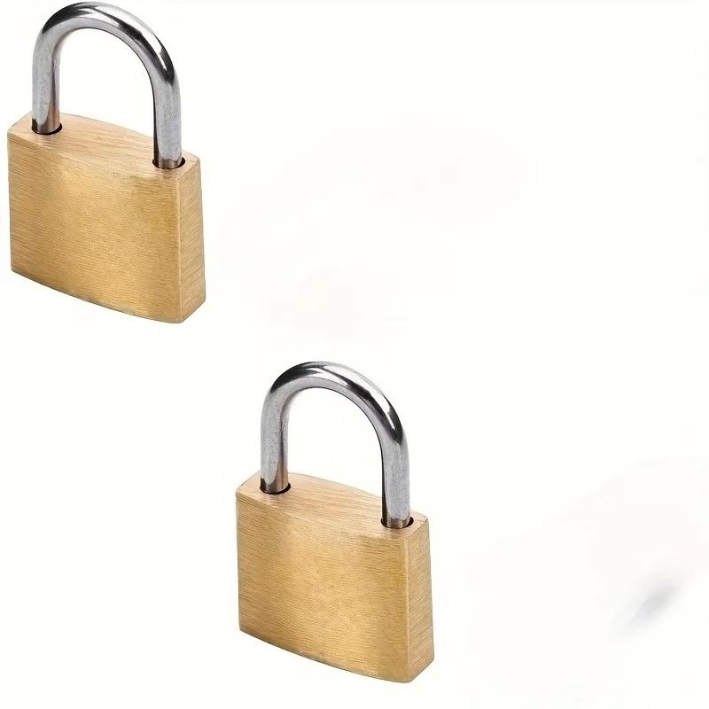

2/4pcs Brass Padlock, Keyed Different, 20mm Wide Brushed Finish Short Harden Shackle, Waterproof Rust-Proof Door Lock Short Beam