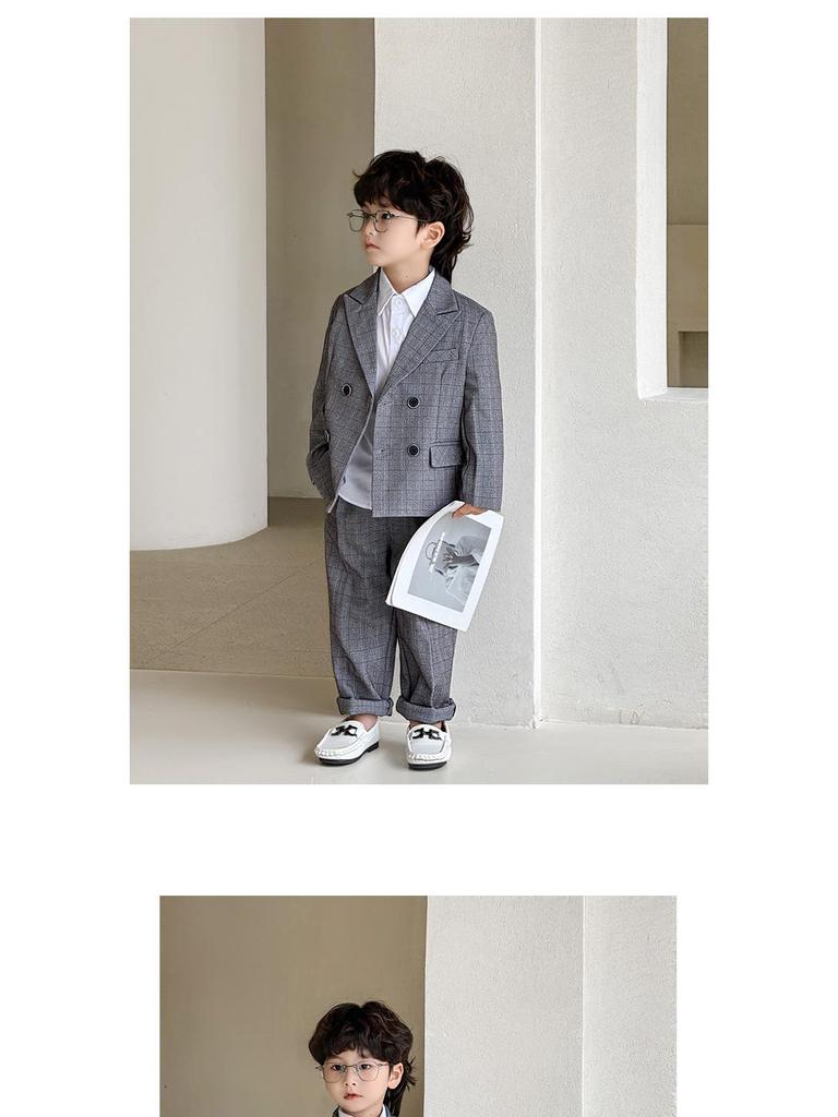 2025 Autumn British Plaid Tuxedo Suit for Kids: Boys' & Girls' Performance Vest Costume