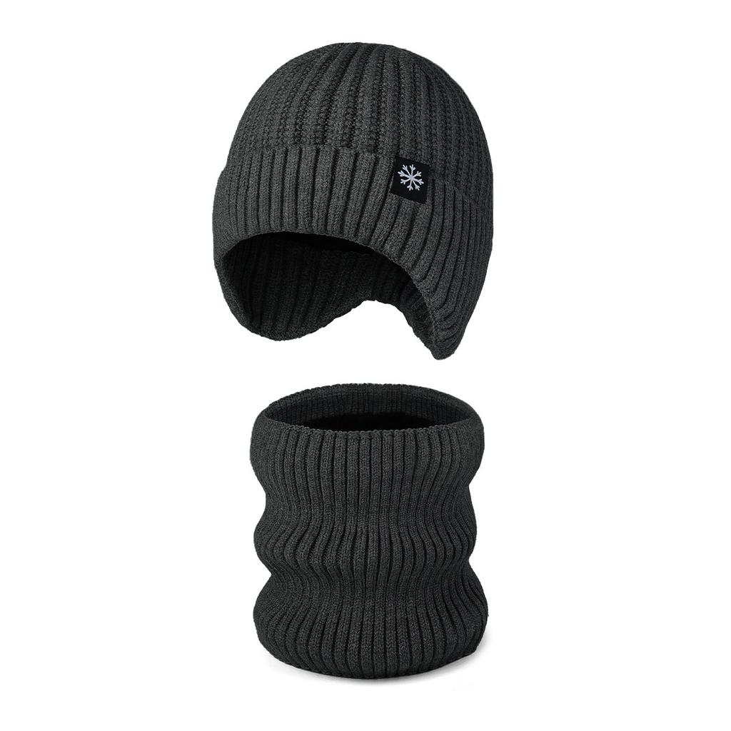 Winter Knitted Hat Two-Piece Outdoor Velvet Thick Warm Wool Cap with Scarf