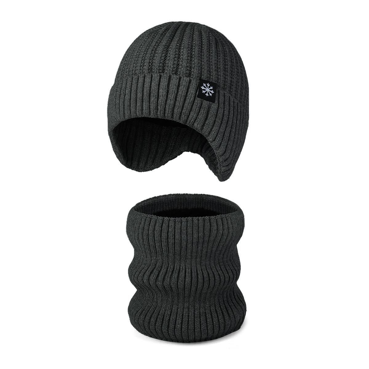

Зимняя вязаная шапка-двойка, уличная бархатная теплая шерстяная шапка с шарфом темно-серого