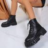 Black Chunky Platform Motorcycle Boots Women Wide Foot Pu Leather Lace Up Ankle Boots Woman Plus Size 42 Thick Sole Short Botas