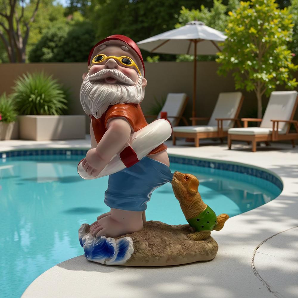 Swimming Ring Dog Bites Decorative Garden Pool Outdoor Decor Creative And Interesting Elderly Person Design