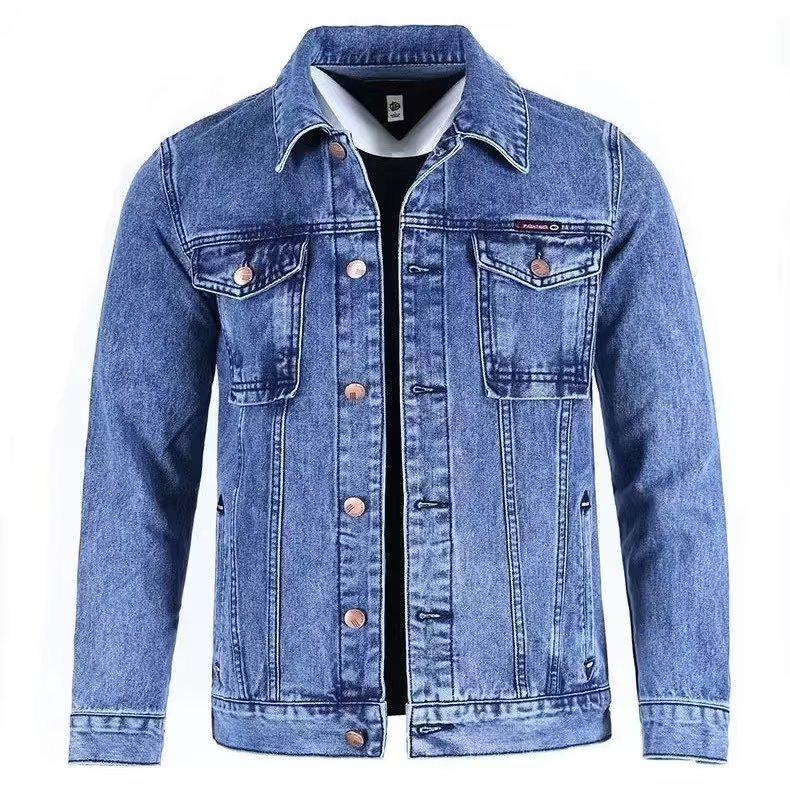 

2023 Мужская серая свободная однотонная джинсовая куртка - повседневная осенняя одежда 3XL