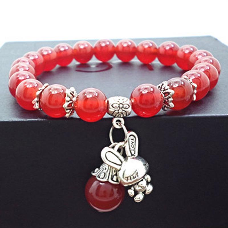 Red Agate Crystal Beaded Bracelet for Women - Handcrafted Couple Jewelry