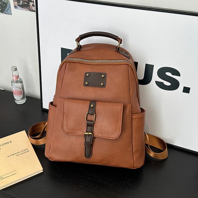 Backpack Backpack Women's Lightweight Large Capacity Oily Leather Belt Backpack Women's Fashion School Bag Hook Upgraded