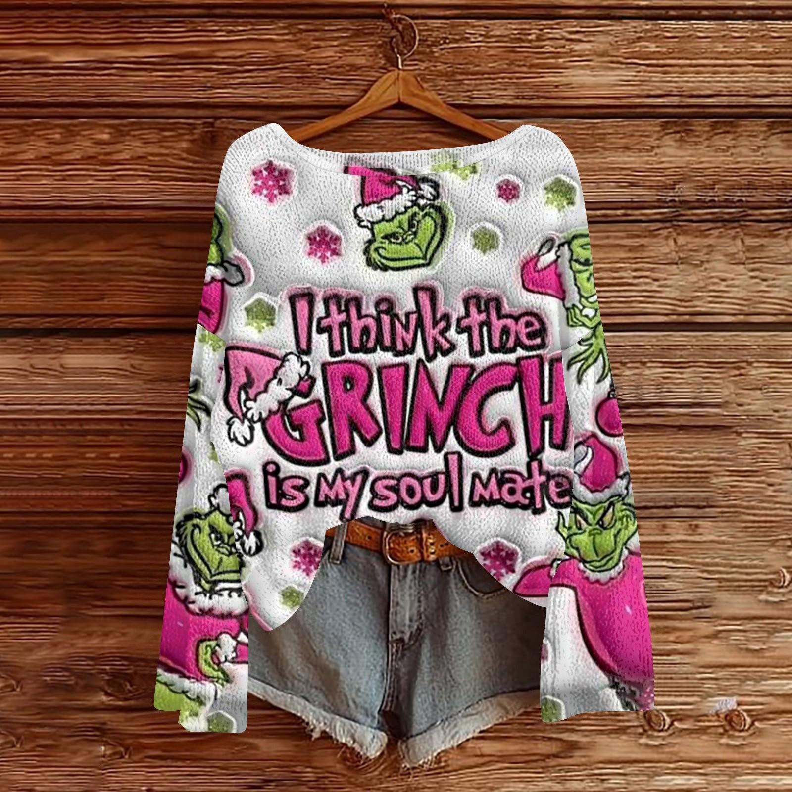 

Рождественские толстовки для женщин Вязаный свитер Милая рубашка Осенний свитер с круглым вырезом Топы L