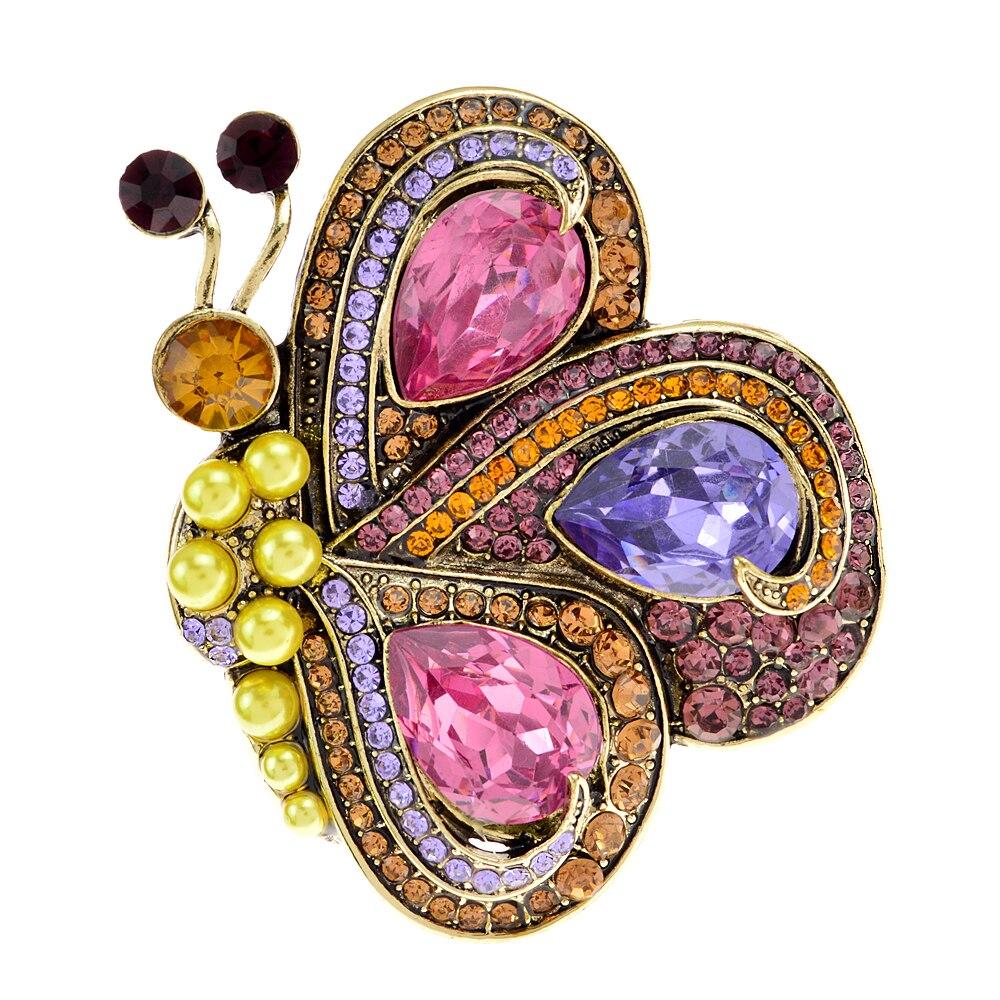 Blucome New Butterfly Brooches For Women Vintage Pearl Multicolor Rhinestone Cute Insect Weddings Casual Brooch Pins Jewelry
