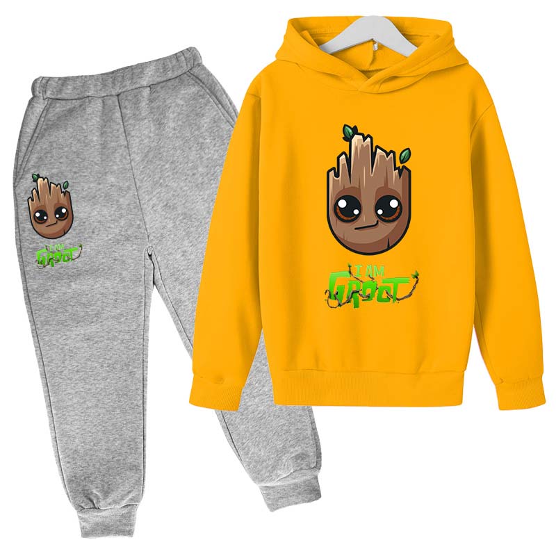 Marvel Hoodies for Boys Girls Cartoon Groot Hooded Pant Set Kids Cosplay Anime Pullover Sweatshirt Children Clothes 4-14Y