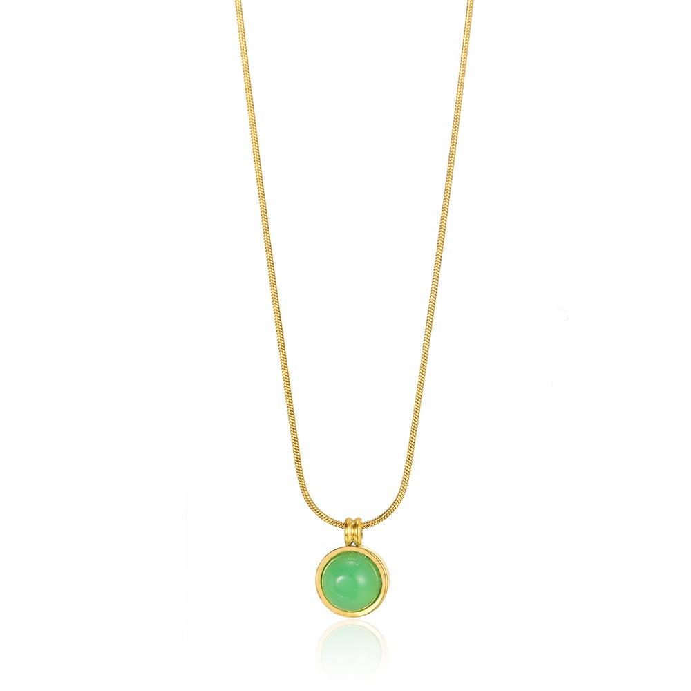 Green Nature Stone Pendant Stainless Steel Necklaces For Women Gold Color Round Stone Necklace Party Wedding Jewelry Gift Mujer