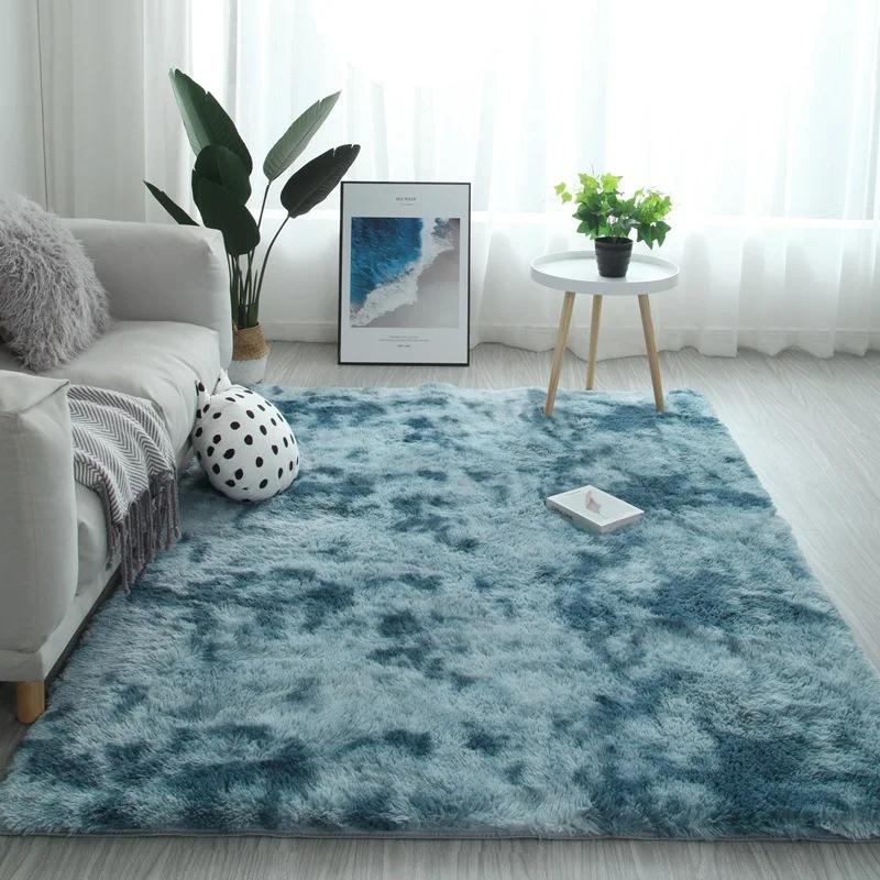 Grey Carpet Tie Dyeing Plush Soft Carpets For Living Room Bedroom Anti-slip Floor Mats Bedroom Water Absorption Carpet Rugs