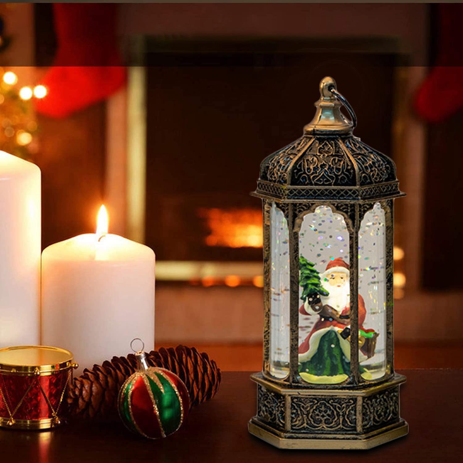 T02C!Snow Globe Lantern Christmas Water Snow Glitter Globe Lantern Decor Forchristmas Festival For Kids Optimal Gifts 14 X 5,5 X