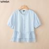 VONDA Summer Women Short Sleeve Lace Hem Casual Ruffled T-shirts Tops Blouse