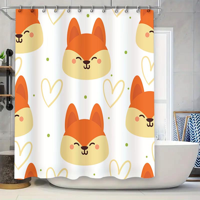 

Adorable Orange Fox Shower Curtain For Bathroom Decor Kid S Cartoon Animal Print Waterproof Fabric Hanging Rings Included W60H190(CM)-1 Pcs