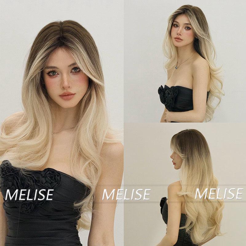 Brown Gold Mixed Color Medium Part Long Hair Curly Fake Head Set Big Wave Gradient Change Wig