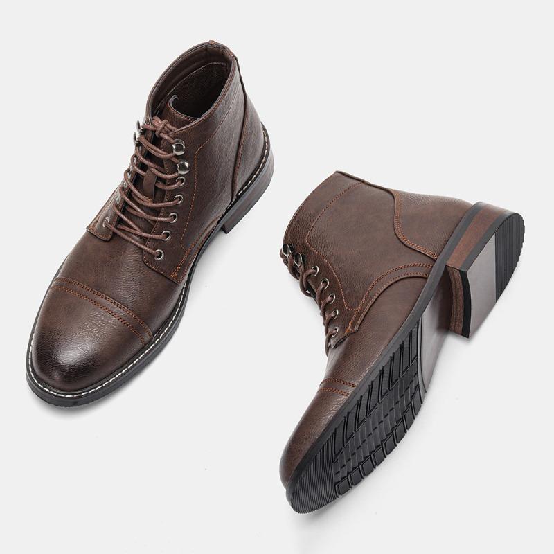 Stivali da Uomo alla Moda Stivali Casual in Pelle di Alta Qualità Classici Stringati Stivaletto alla Caviglia Stivali Eleganti da Uomo per il Lavoro Oxford High Top Botas
