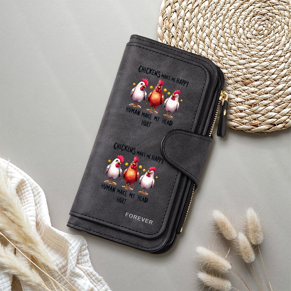Cute Chicken Print Wallet for Women Portable PU Leather Multi Card Holder Bifold Purse