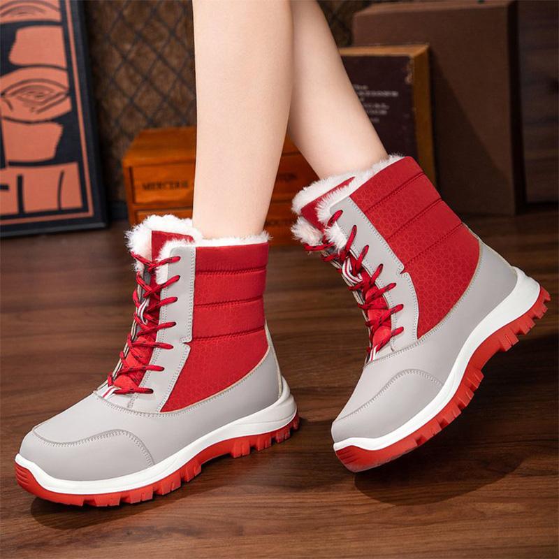 Fashion Patchwork Platform Snow Boots for Women Fashion Lace Up Plush Ankle Booties Woman Comfortable Keep Warm Snow Boots Mujer