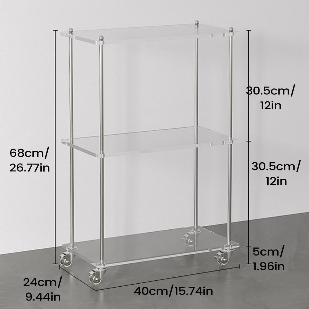 Acryl Barwagen 3-Laags Huishoudelijk Opbergrek Bar Verrijdbare Opbergwagen Voor Huis Appartement Woonkamer Keuken Badkamer Studiekamer