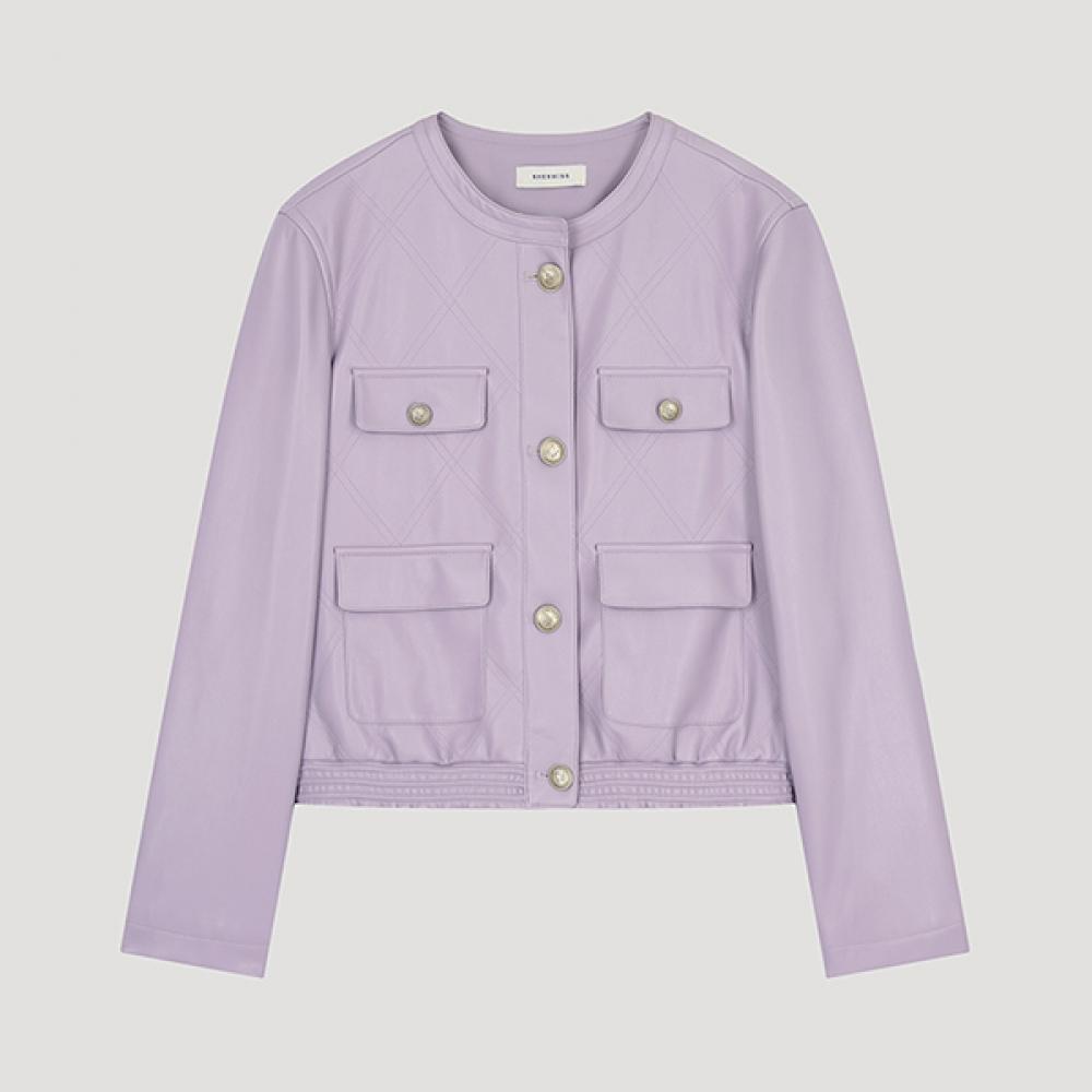 

[She S miSS] Leather Stitch Round Neck Jacket SSwjko12010 Lv light violet/66