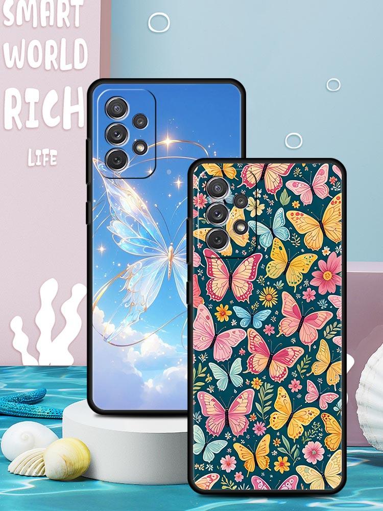 Fjärilsdesign Fodral för Samsung Galaxy A55 A35 A15 A14 A13 A25 A54 A51 A71 A72 A73 A32 A52 A41 5G Mjukt TPU-skal Fundas