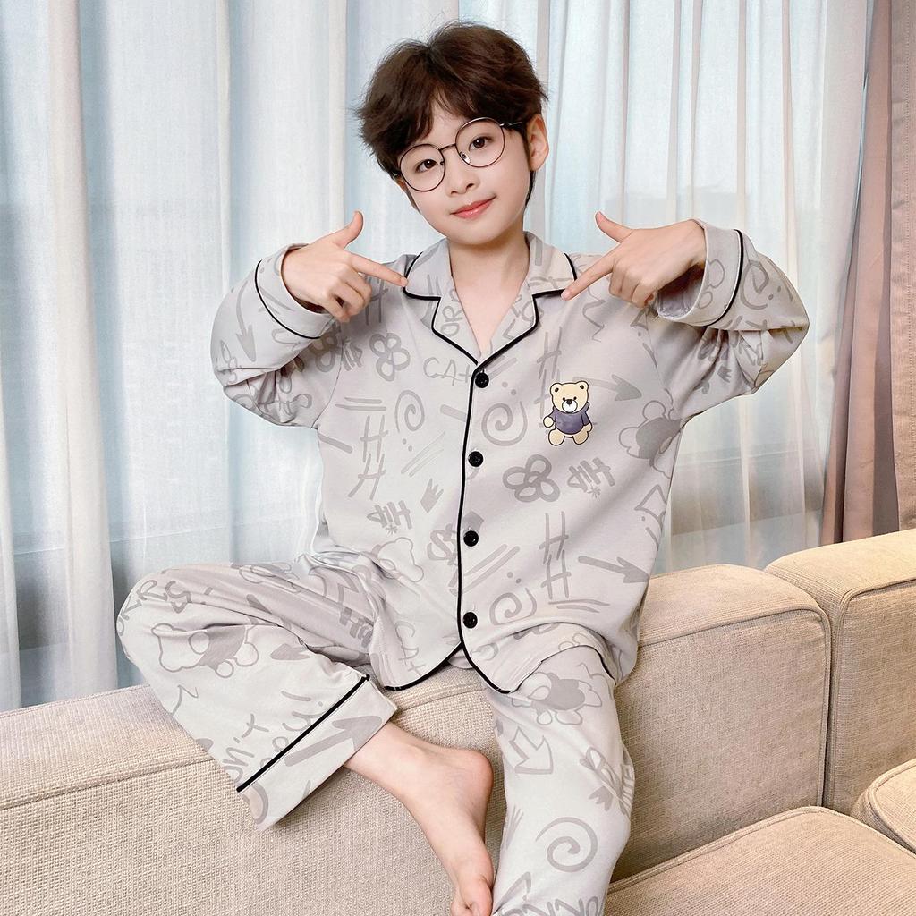 2026 Spring/Autumn New Red Pure Cotton Parent-Child Pajamas Set - Long Sleeve Cardigan with Lapel.