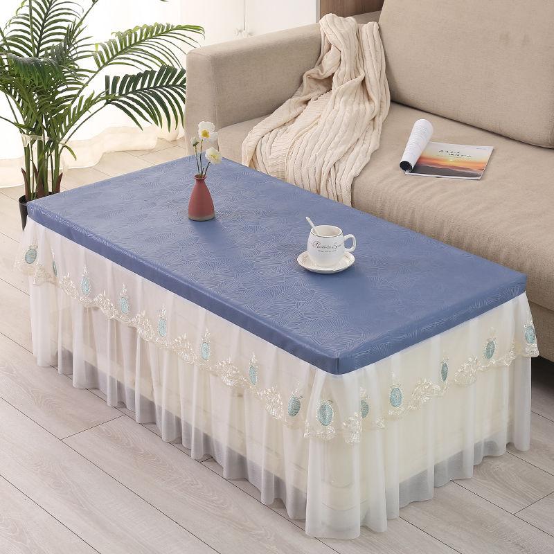 Elegant Lace Border Perm Dust Cover Rectangular Waterproof Coffee Table Cloth European Style Minimalist Oil Resistant Mat